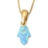 14K Gold Blue Opal Hamsa Pendant