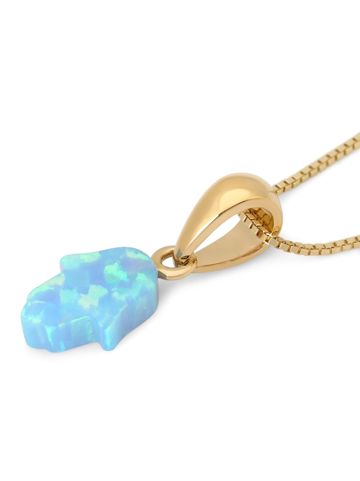 14K Gold Blue Opal Hamsa Pendant