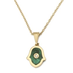 14K Gold Hamsa Pendant with Diamond & Eilat Stone for Women