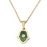 14K Gold Hamsa Pendant with Diamond & Eilat Stone for Women
