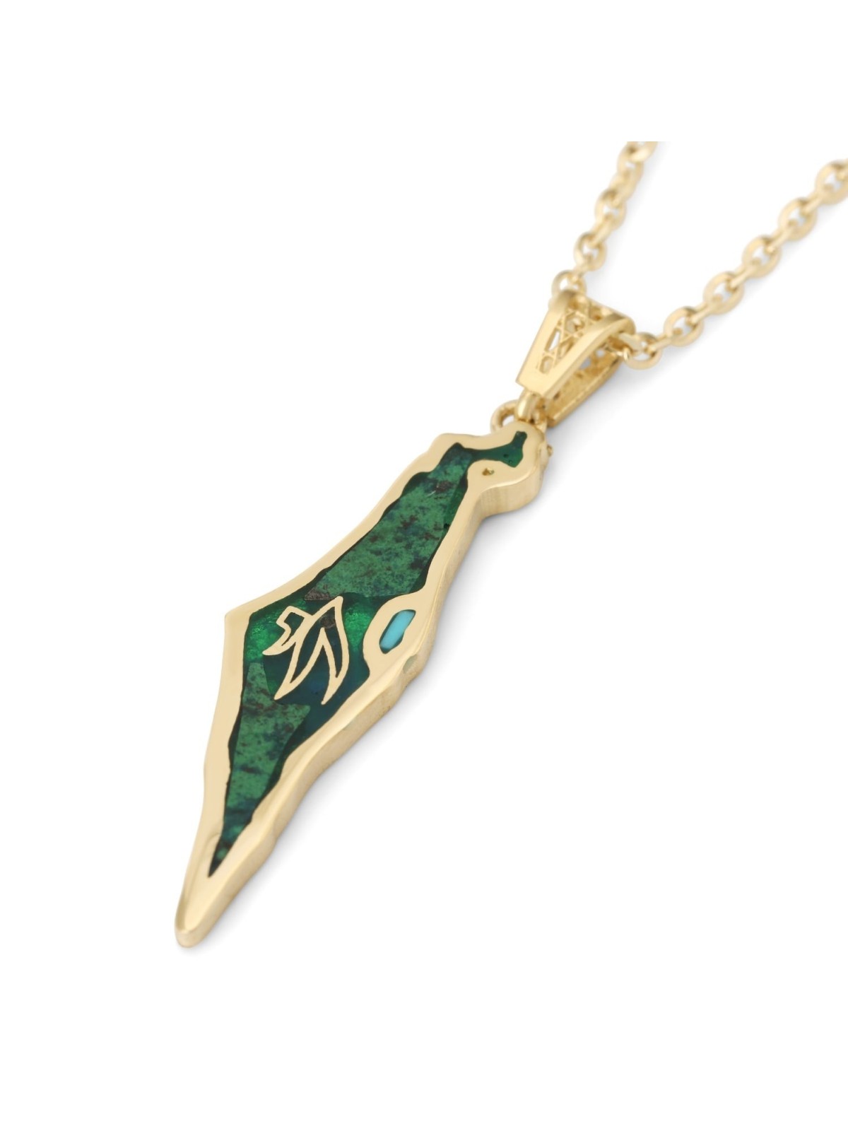 14K Yellow Gold and Eilat Stone Map of Israel Pendant with Chai - Unis