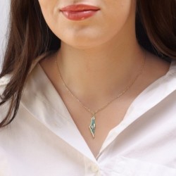 14K Yellow Gold and Eilat Stone Map of Israel Pendant with Chai - Unis