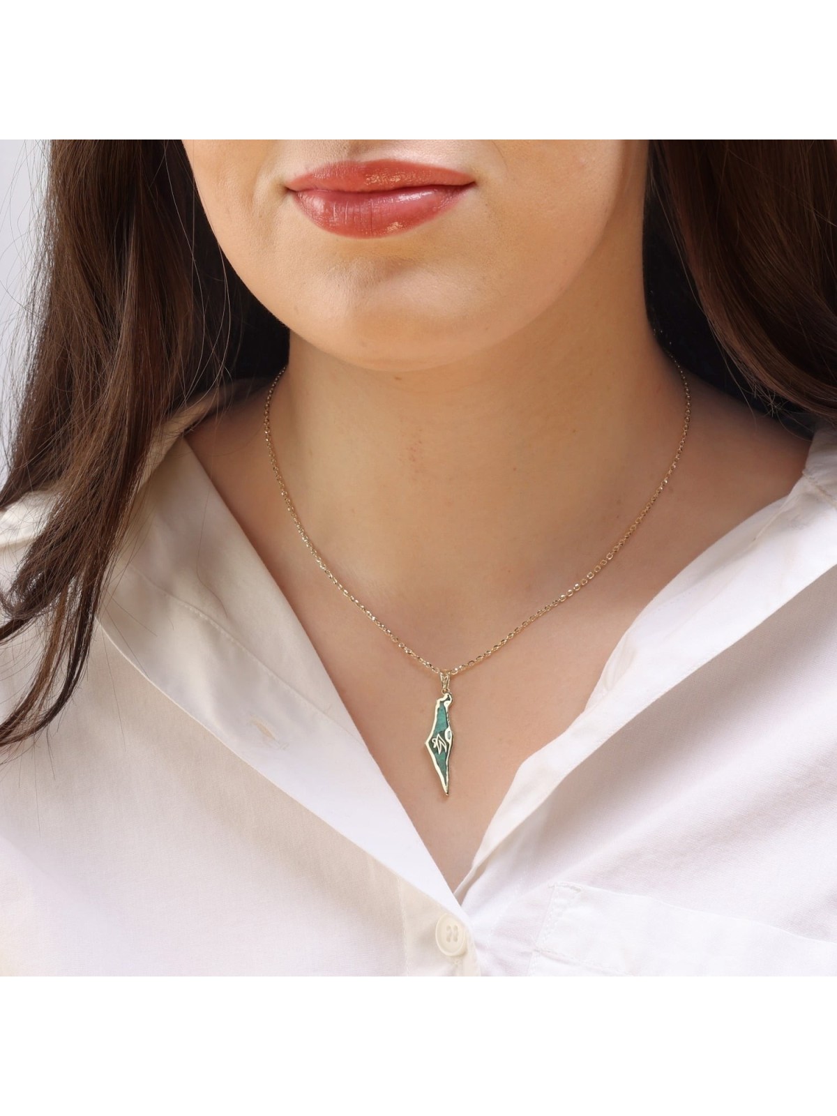 14K Yellow Gold and Eilat Stone Map of Israel Pendant with Chai - Unis