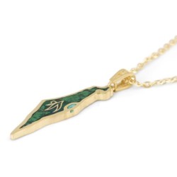 14K Yellow Gold and Eilat Stone Map of Israel Pendant with Chai - Unis