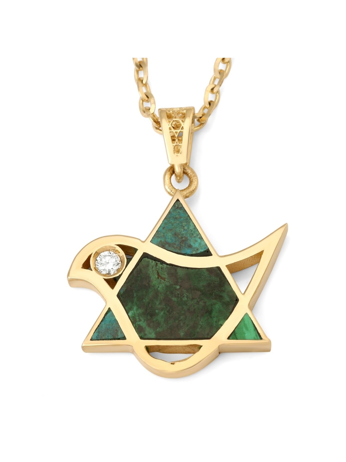 14K Gold Dove-Star of David Pendant Necklace with Eilat Stone