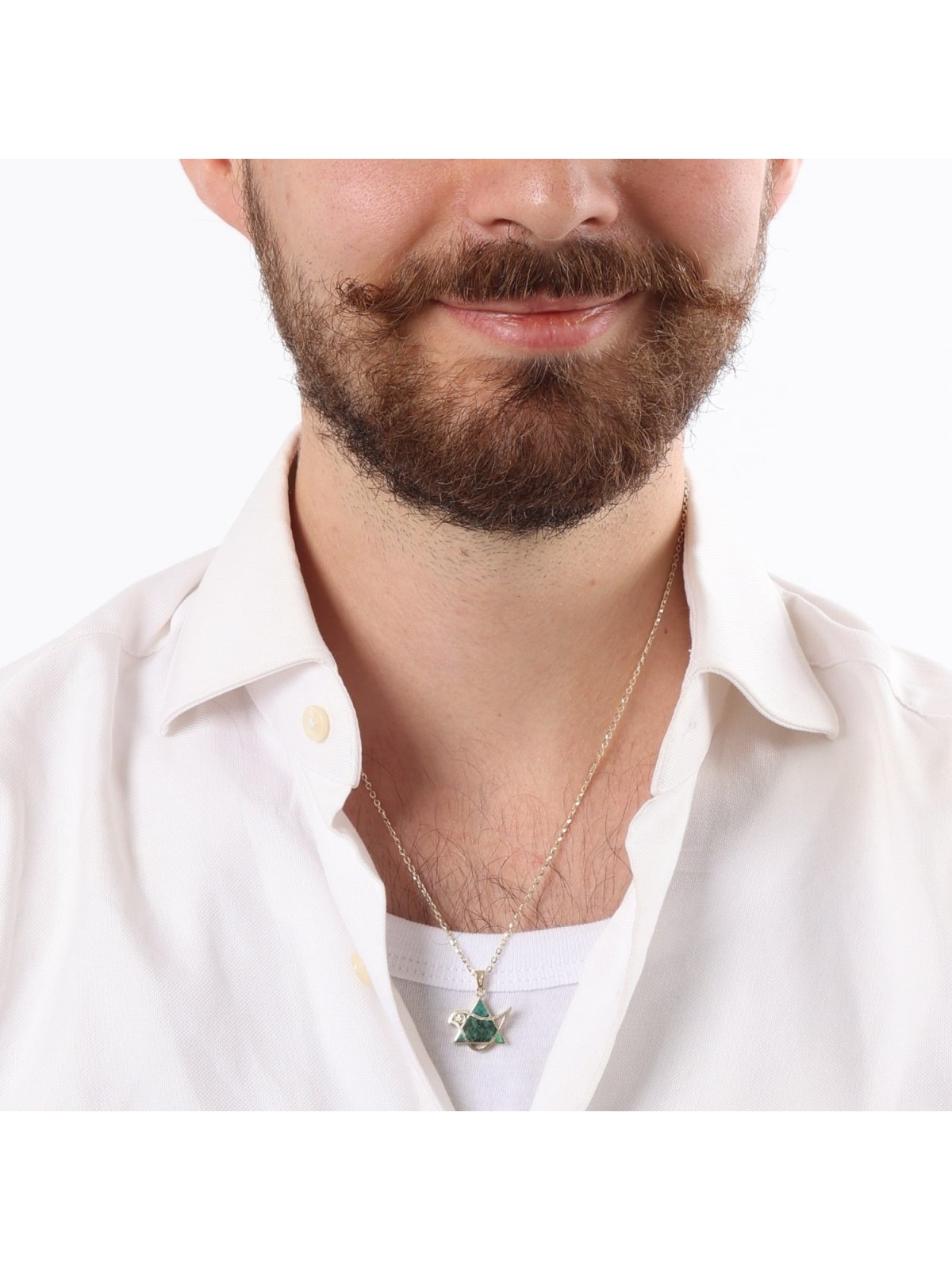 14K Gold Dove-Star of David Pendant Necklace with Eilat Stone