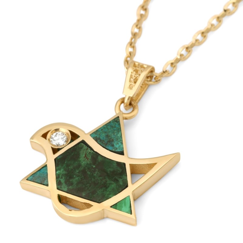 14K Gold Dove-Star of David Pendant Necklace with Eilat Stone