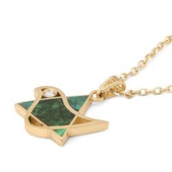 14K Gold Dove-Star of David Pendant Necklace with Eilat Stone