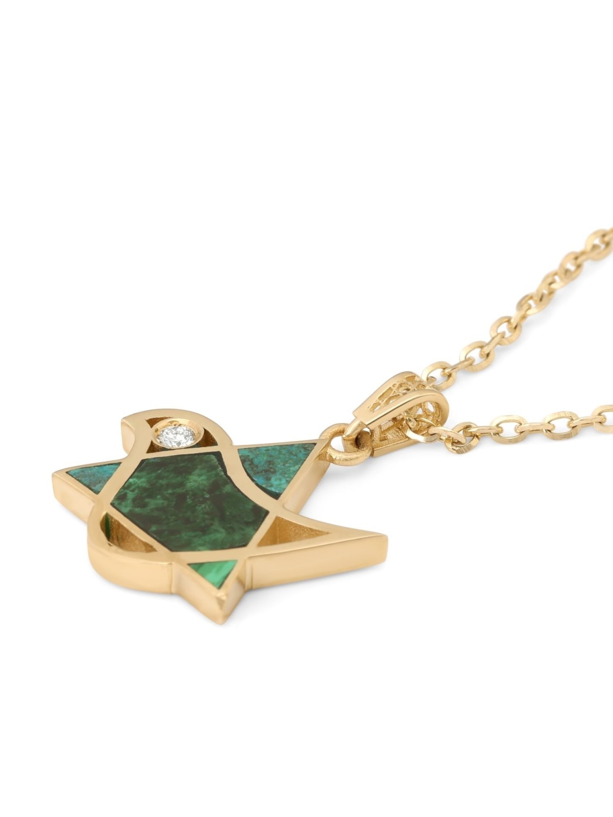 14K Gold Dove-Star of David Pendant Necklace with Eilat Stone