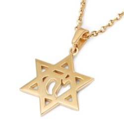 14K Gold Star of David & Chai Pendant Necklace - Yellow or White Gold