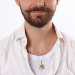 14K Gold Men's Star of David and Lion of Judah Pendant - Yellow or Whi