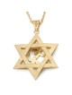 14K Gold Men's Star of David and Lion of Judah Pendant - Yellow or Whi