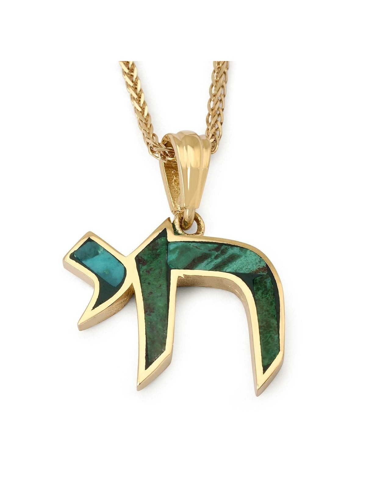 14K Yellow Gold Elegant Chai Pendant with Eilat Stone