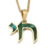 14K Yellow Gold Elegant Chai Pendant with Eilat Stone