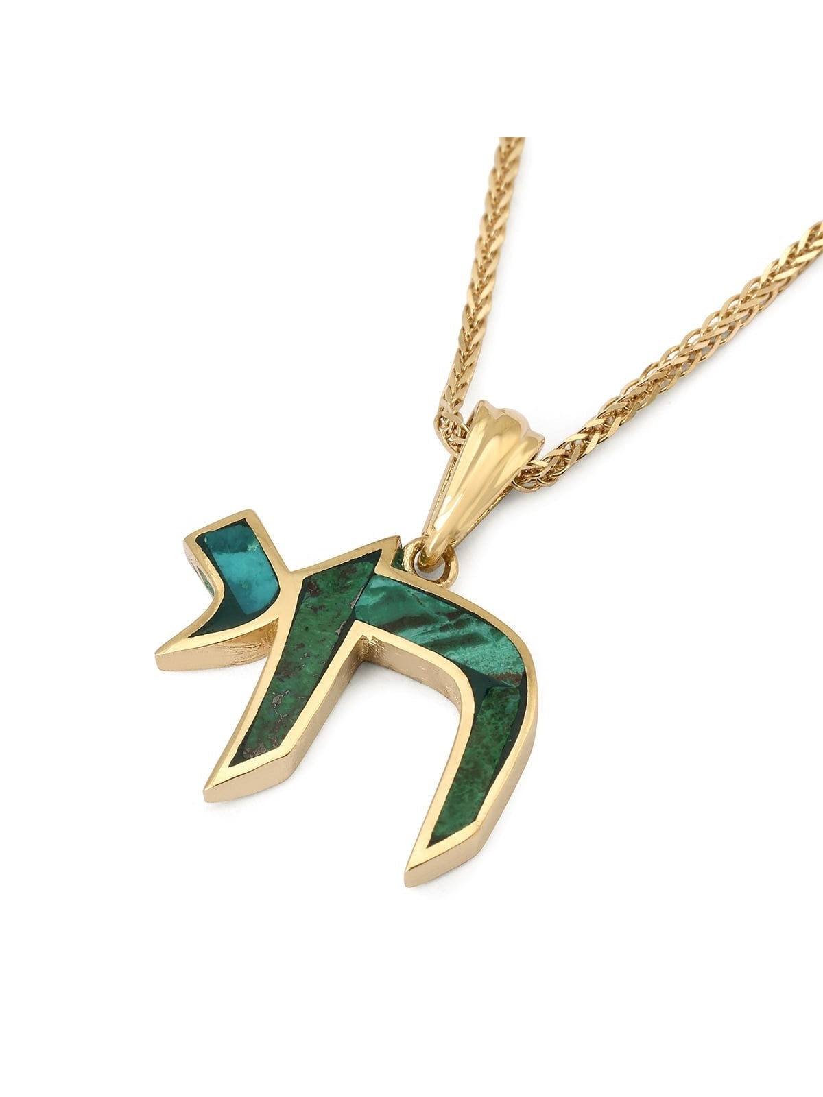 14K Yellow Gold Elegant Chai Pendant with Eilat Stone