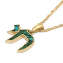 14K Yellow Gold Elegant Chai Pendant with Eilat Stone