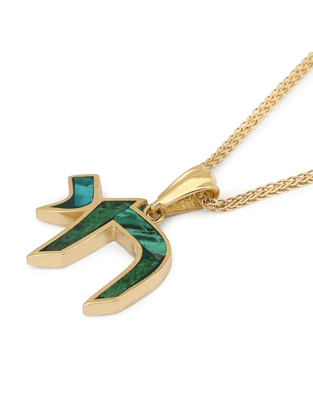 14K Yellow Gold Elegant Chai Pendant with Eilat Stone