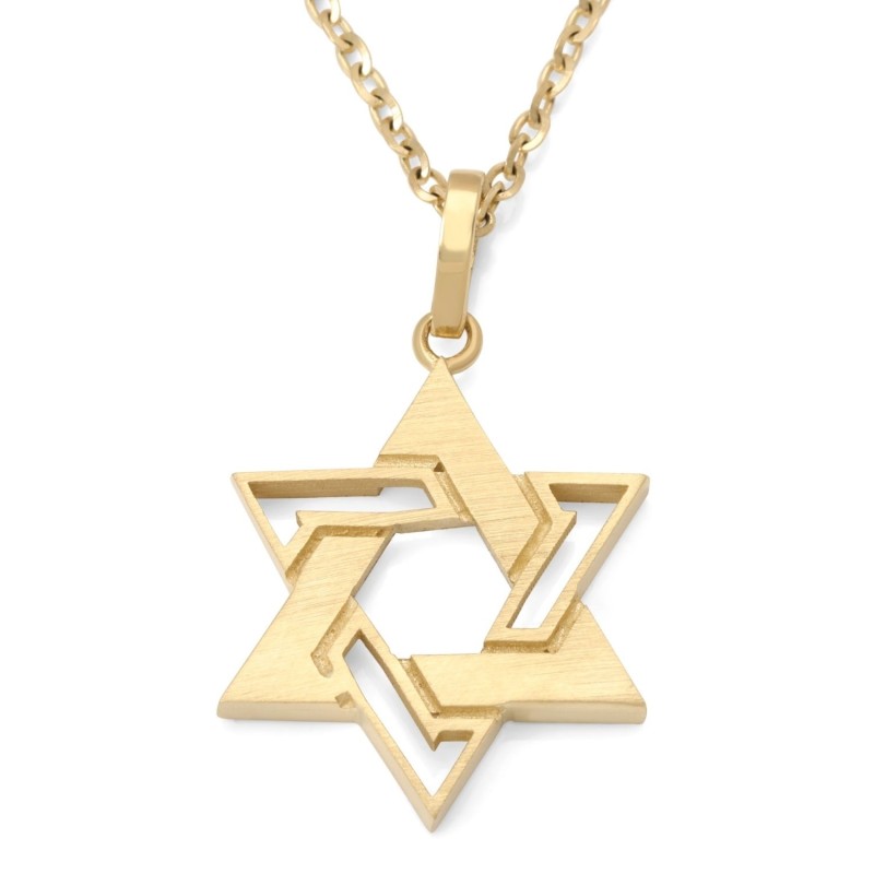 14K Gold Interconnecting Star of David Pendant Necklace - Yellow or Wh