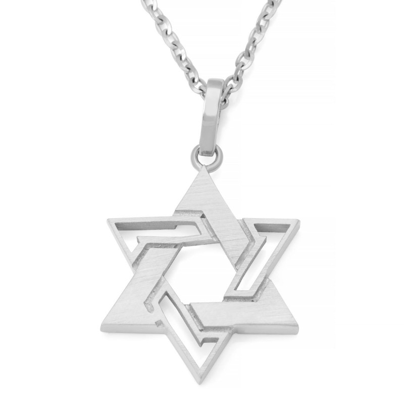 14K Gold Interconnecting Star of David Pendant Necklace - Yellow or Wh
