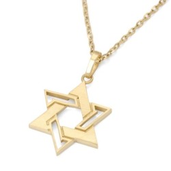 14K Gold Interconnecting Star of David Pendant Necklace - Yellow or Wh