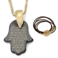 14K Gold and Onyx Hamsa Pendant with Traveler's Prayer - Free Gift Ins