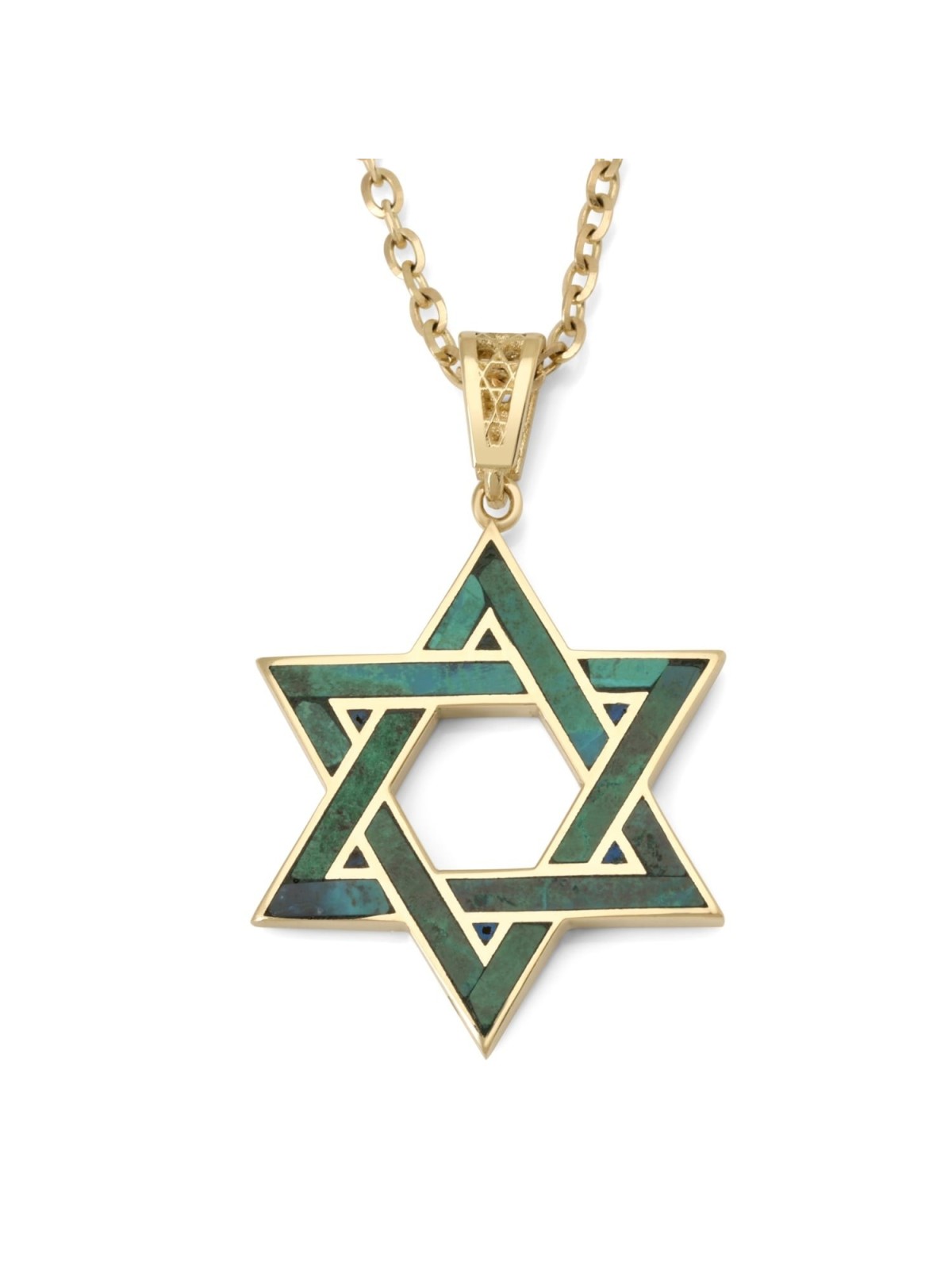 14K Yellow Gold Grand Star of David Pendant with Eilat Stone - Unisex
