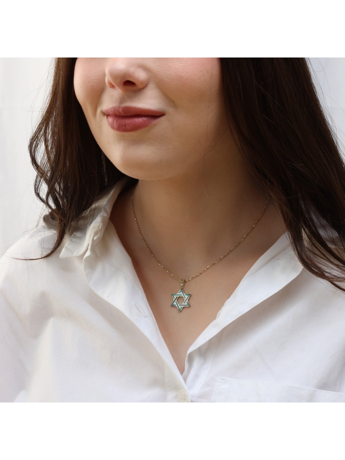 14K Yellow Gold Grand Star of David Pendant with Eilat Stone - Unisex