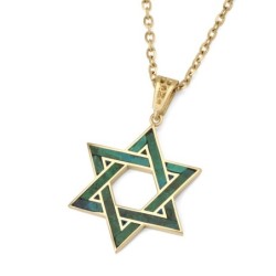 14K Yellow Gold Grand Star of David Pendant with Eilat Stone - Unisex