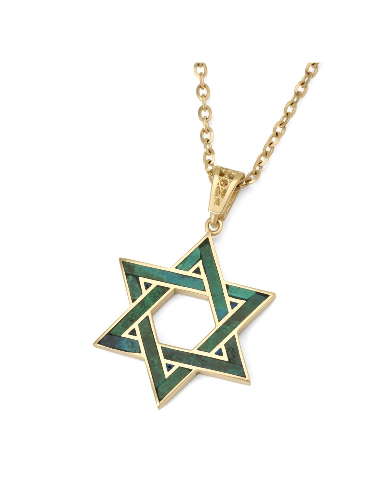 14K Yellow Gold Grand Star of David Pendant with Eilat Stone - Unisex