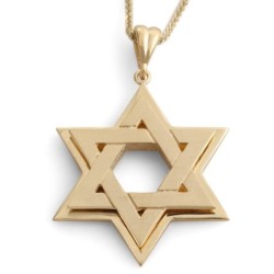 Large 14K Gold Double Interlocking Star of David Pendant Necklace - Ye
