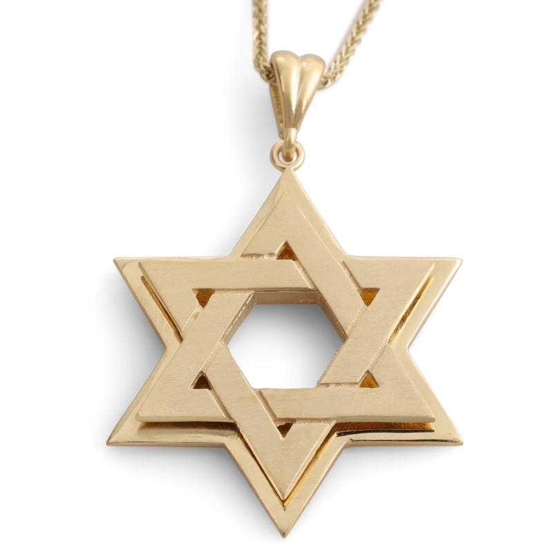 Large 14K Gold Double Interlocking Star of David Pendant Necklace - Ye