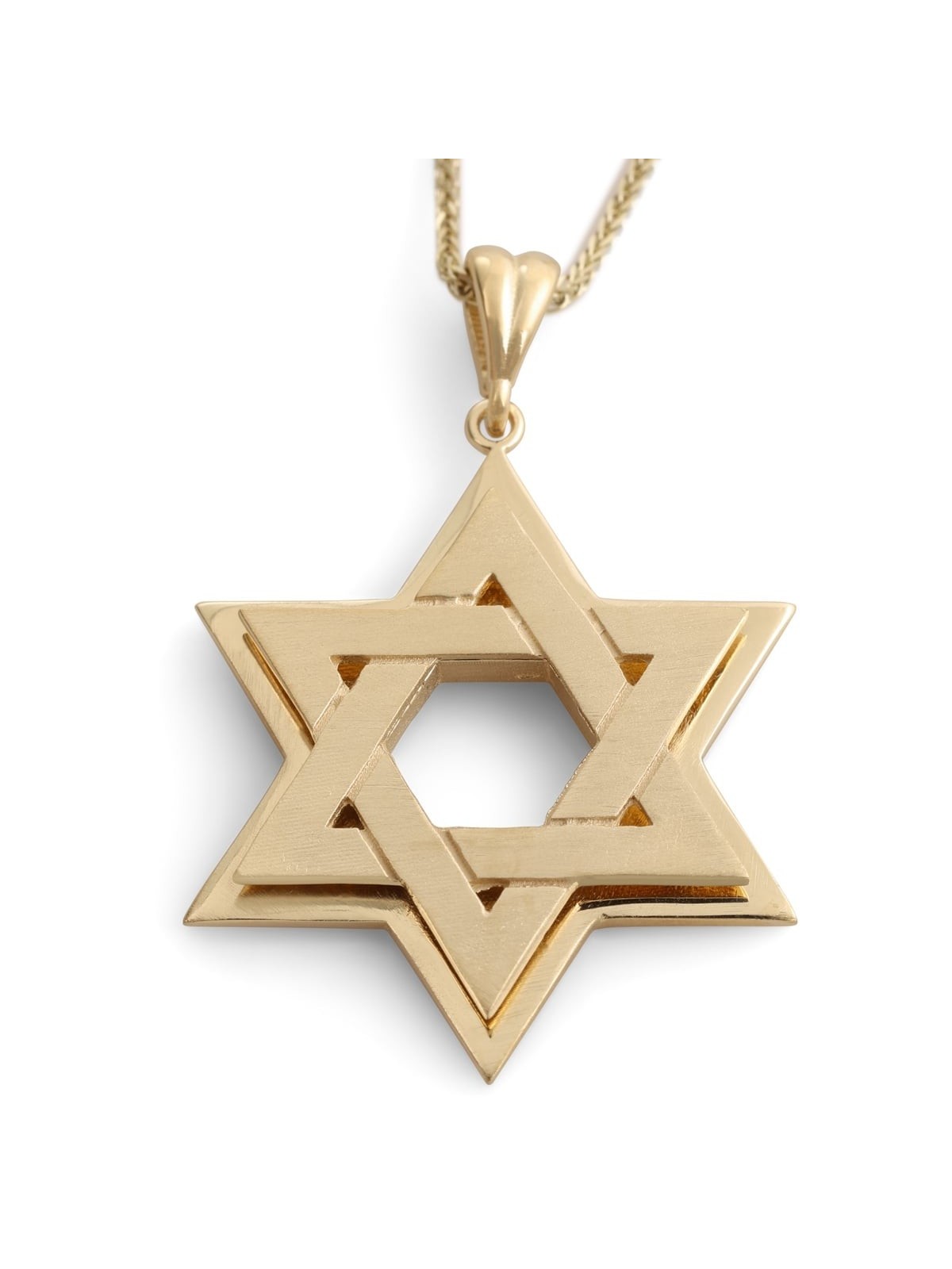 Large 14K Gold Double Interlocking Star of David Pendant Necklace - Ye