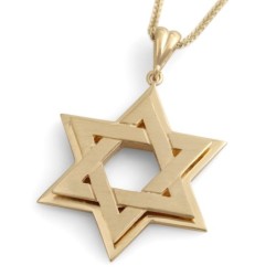 Large 14K Gold Double Interlocking Star of David Pendant Necklace - Ye