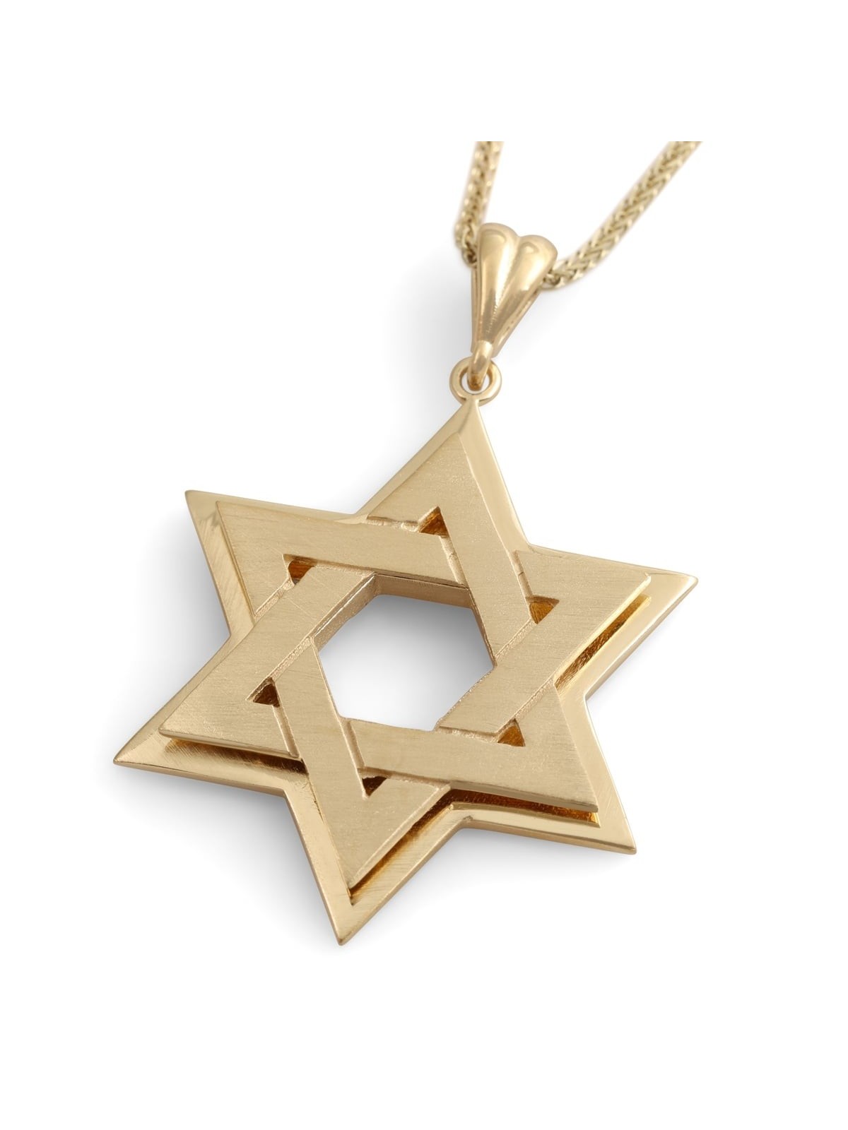 Large 14K Gold Double Interlocking Star of David Pendant Necklace - Ye