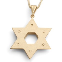 Large 14K Gold Double Interlocking Star of David Pendant Necklace - Ye