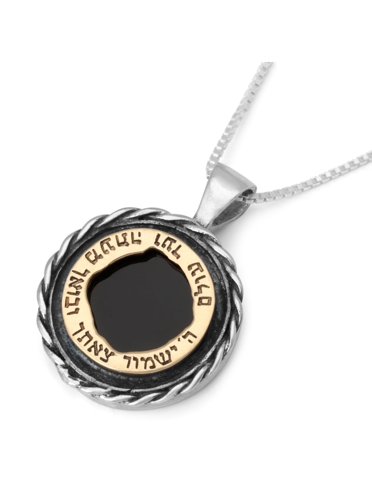 Gold and Silver Protection Necklace with Onyx Stone