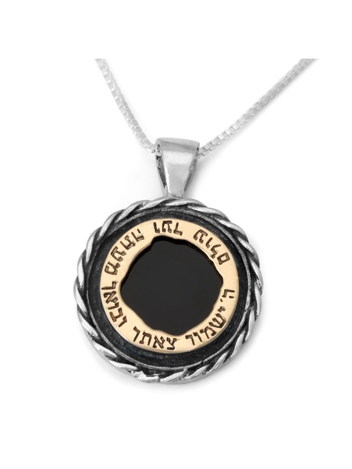 Gold and Silver Protection Necklace with Onyx Stone