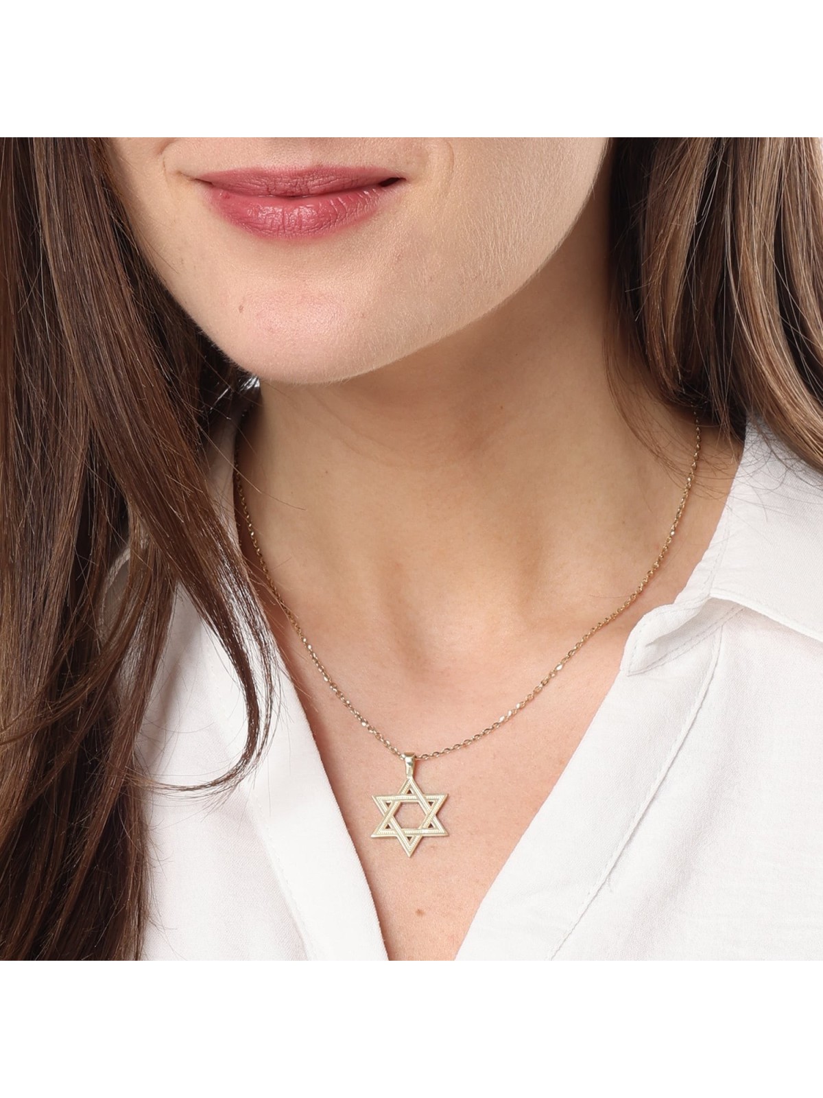 Luxurious 14K Gold Engraved Star of David Pendant Necklace