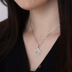 Luxurious 14K Gold Engraved Star of David Pendant Necklace