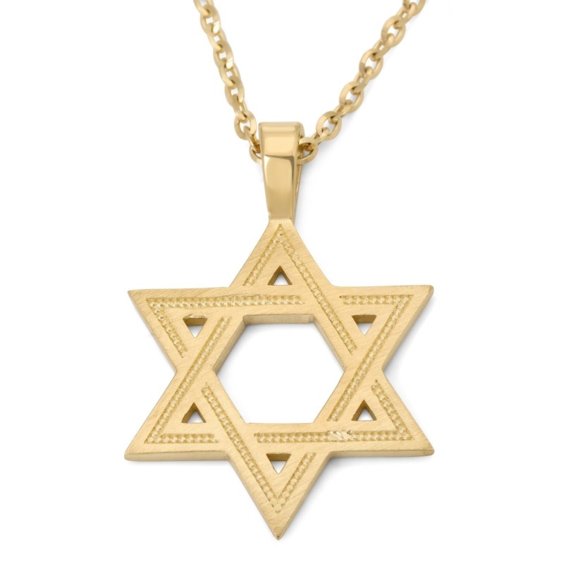 Luxurious 14K Gold Engraved Star of David Pendant Necklace