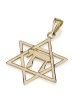 14K Gold Classic Thin Cut Star of David with Chai Pendant Necklace