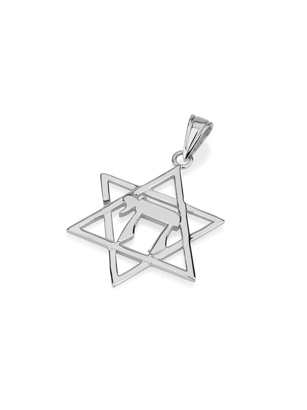 14K Gold Classic Thin Cut Star of David with Chai Pendant Necklace
