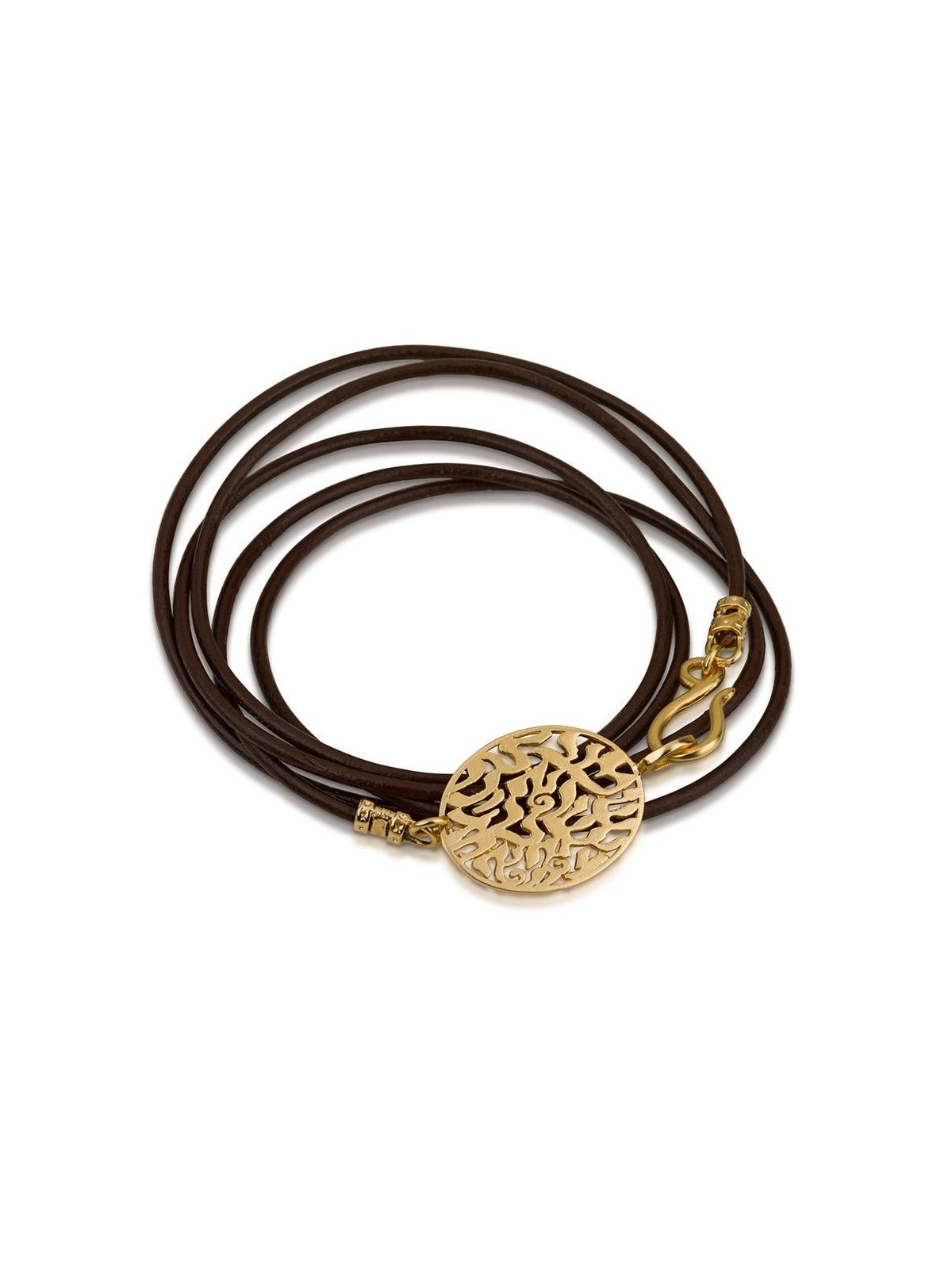 18K Gold Plated Leather Shema Yisrael Wraparound Bracelet - Deuteronom