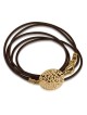 18K Gold Plated Leather Shema Yisrael Wraparound Bracelet - Deuteronom