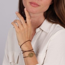 18K Gold Plated Leather Shema Yisrael Wraparound Bracelet - Deuteronom