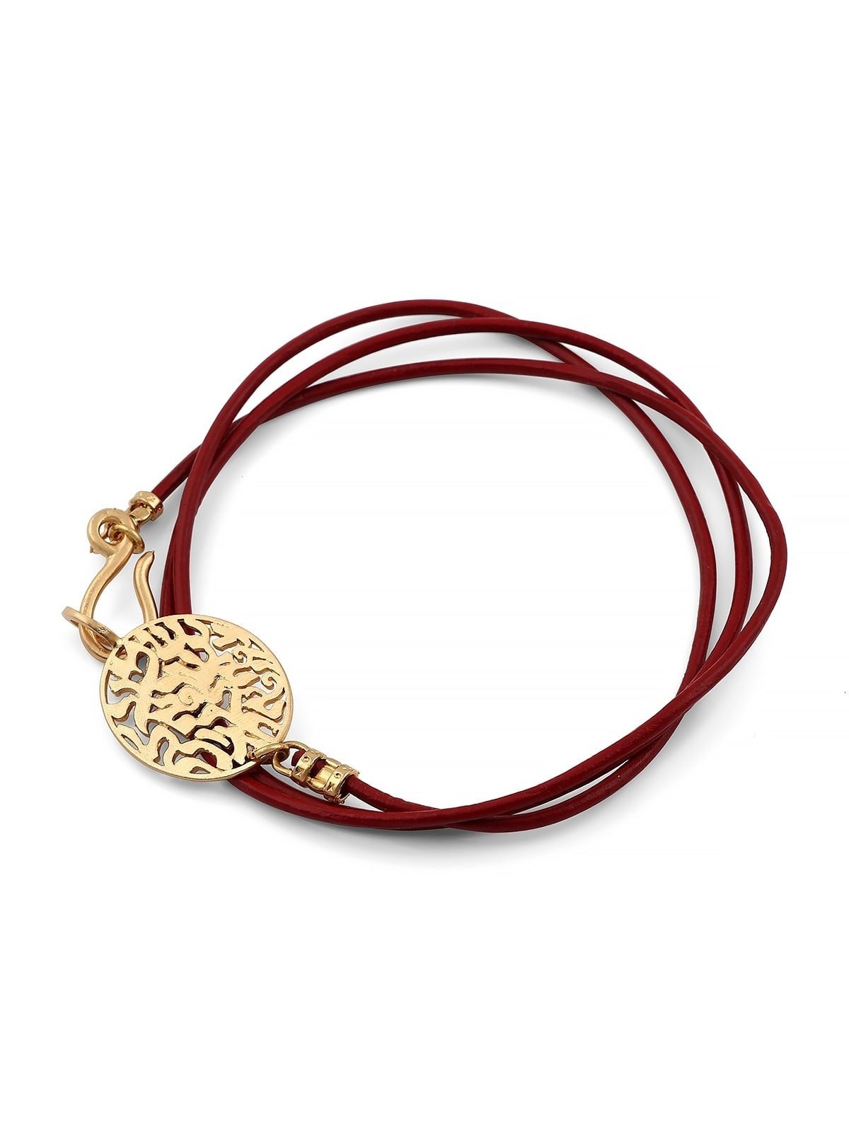 18K Gold Plated Leather Shema Yisrael Wraparound Bracelet - Deuteronom