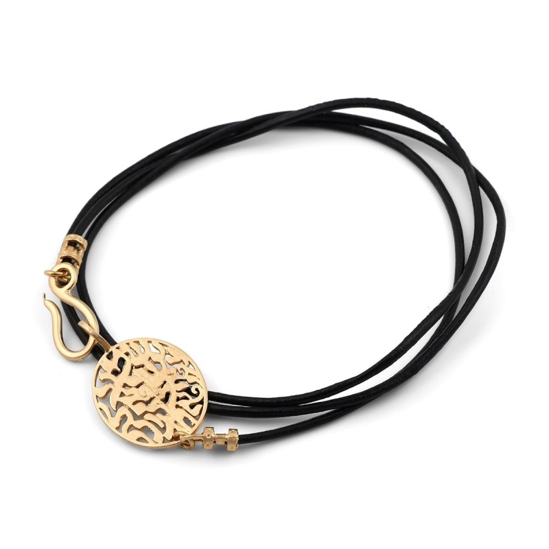 18K Gold Plated Leather Shema Yisrael Wraparound Bracelet - Deuteronom