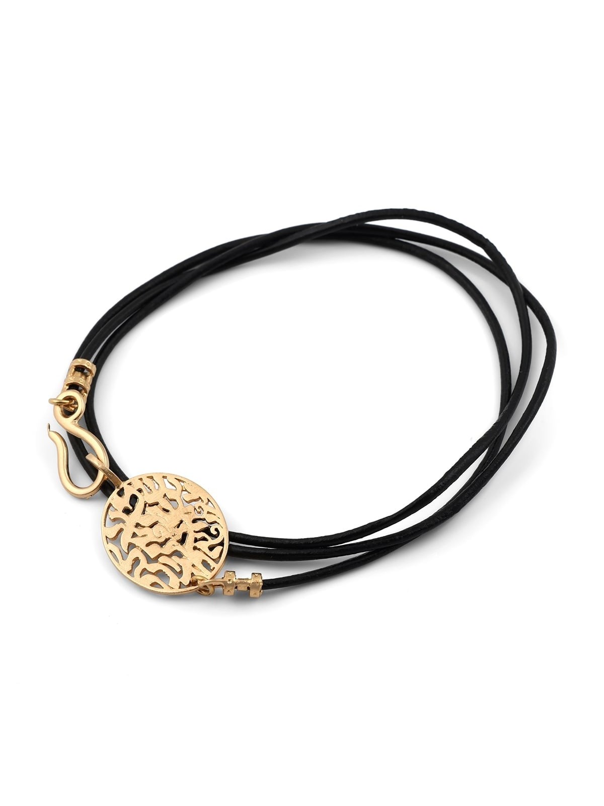 18K Gold Plated Leather Shema Yisrael Wraparound Bracelet - Deuteronom