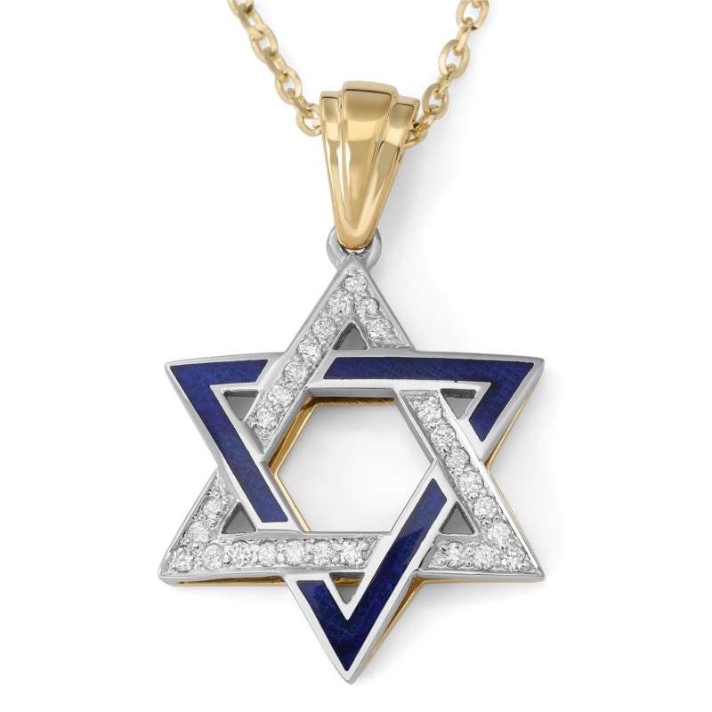 Diamond-Accented Large 14K Gold Double Star of David Pendant Necklace