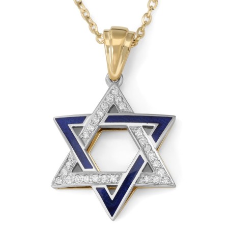 Diamond-Accented Large 14K Gold Double Star of David Pendant Necklace
